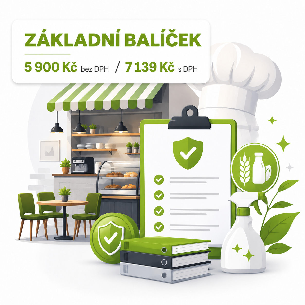 Základní balíček je vhodný pro menší gastro provozy, které potřebují mít zpracované hlavní hygienické a provozní dokumenty. Typicky se hodí pro bistra, kavárny, malé restaurace, výdejny jídel, menší občerstvení nebo jednoduché provozy bez složité technologie.