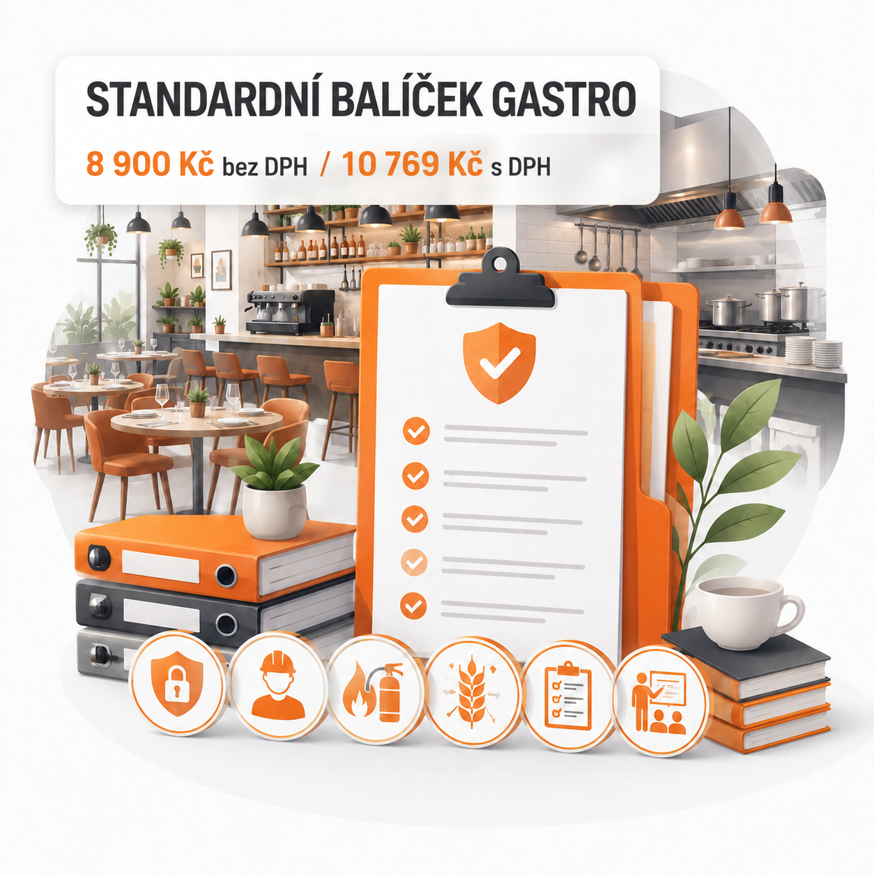 Standardní balíček je vhodný pro většinu samostatných gastro provozů, jako jsou restaurace, bary, bistra, kavárny, výdejny jídel, rychlá občerstvení nebo provozy s běžnou kuchyňskou výrobou.
Tento balíček je určen pro provozy, které řeší nejen hygienu, ale také BOZP, požární ochranu, GDPR, školení zaměstnanců, evidence, revize a základní provozní povinnosti.