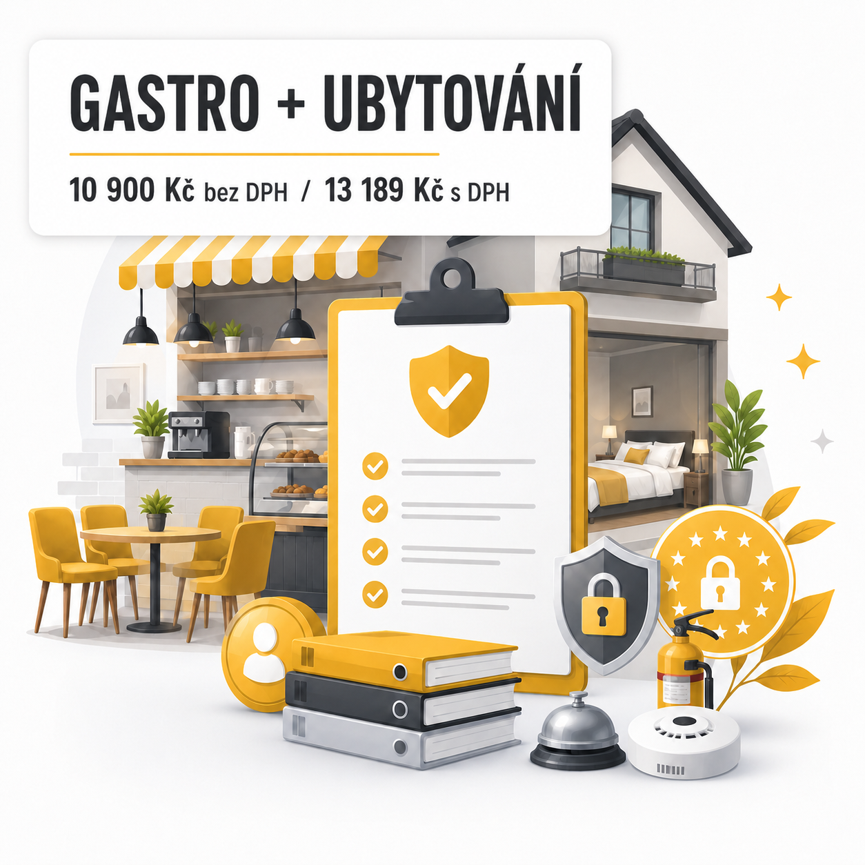 Tento balíček je určen pro provozy, které kromě gastro části provozují také ubytování. Typicky se hodí pro penziony, hotely, apartmány, ubytovny, restaurace s pokoji nebo provozy, kde se kombinuje restaurace, snídaně, polopenze, ubytování a služby pro hosty.
Ubytování není jen "pár pokojů navíc". Přidává další povinnosti v oblasti evidence hostů, ubytovacího řádu, GDPR, požární ochrany, bezpečnosti hostů, provozních pravidel, kamerového systému, reklamačních postupů a návaznosti mezi restaurační a ubytovací částí.